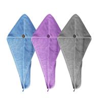 🚿 hwashin microfiber hair towel wrap 3-pack: anti frizz, absorbent & quick dry for curly, long & thick hair (gray/blue/purple) logo