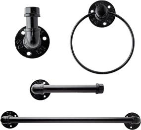 img 4 attached to Farmhouse Bathroom Décor Set – 4 Piece Industrial Pipe Bathroom Fixture: 1 Paper Holder, 1 Robe Hook, 1 Towel Ring & 1 Towel Bar in Matte Black – Bath Accessories with Screws & Anchors - Round