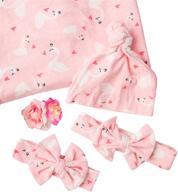 gav n gia newborn baby pink princess swan swaddle receiving blanket set - organic cotton gift with headband and hat for baby girl logo