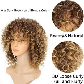 img 1 attached to 🌸 Ombre Color Afro Kinky Curly Wig for Women – Blonde Curly Hair Extensions, Fashionable Human Hair-Like Wig Style, Heat Resistant Synthetic Fiber, Brown Ombre to Blonde Color Hair Wig