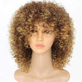 img 4 attached to 🌸 Ombre Color Afro Kinky Curly Wig for Women – Blonde Curly Hair Extensions, Fashionable Human Hair-Like Wig Style, Heat Resistant Synthetic Fiber, Brown Ombre to Blonde Color Hair Wig