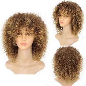 img 3 attached to 🌸 Ombre Color Afro Kinky Curly Wig for Women – Blonde Curly Hair Extensions, Fashionable Human Hair-Like Wig Style, Heat Resistant Synthetic Fiber, Brown Ombre to Blonde Color Hair Wig