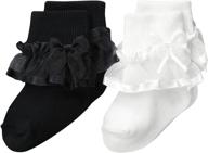 trimfit sheer ribbon and bow turn cuff socks for girls - 2-pack logo