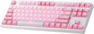 💕 tkl mechanical keyboard: compact pink gaming keyboard with rgb rainbow backlight and blue switches for windows/mac - includes type c adapter logo