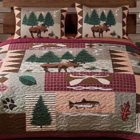 img 3 attached to 🦌 Queen Size Moose Lodge Quilt Set - Greenland Home GL-1105DQ, Natural Color