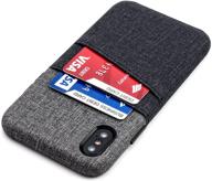 dockem luxe iphone x/xs wallet case: stylish & functional slim card holder – ultragrip canvas synthetic leather, black & grey logo