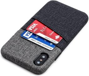 img 4 attached to Dockem Luxe iPhone X/XS Wallet Case: Stylish & Functional Slim Card Holder – UltraGrip Canvas Synthetic Leather, Black & Grey