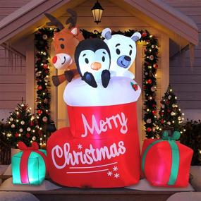 img 4 attached to Joiedomi 6 FT Tall Inflatable Merry Christmas Stocking with LEDs for Indoor and Outdoor Winter Decorations – Perfect for Christmas Party, Yard, Garden, and Lawn Inflatables