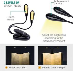 img 2 attached to 📚 Vekkia 12 LED Rechargeable Warm Book Light/Music Stand Light with Dual Heads, Clip On Reading Light for Bed, Eye Protection- Illuminates 2 Full Pages. Ideal for Bookworms & Kids