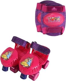 img 3 attached to 👑 PlayWheels Disney Princess Kids Glitter Roller Skates with Knee Pads - Adjustable Size 6-12, Dare 2 Dream: Perfect for Little Princesses!