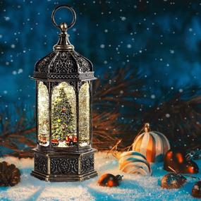 img 2 attached to 🎶 Musical Christmas Snow Globes with 6H Timer and Flashing Snow Ball - Bronze Musical Box with 8 Songs, Glitter Snowflakes Lantern for Xmas Tree Decoration - Perfect Gift for Kids