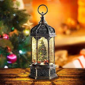 img 4 attached to 🎶 Musical Christmas Snow Globes with 6H Timer and Flashing Snow Ball - Bronze Musical Box with 8 Songs, Glitter Snowflakes Lantern for Xmas Tree Decoration - Perfect Gift for Kids