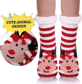 img 2 attached to YEBING Cute Animal Slipper Socks: Warm & Gripper Kids Christmas Socks