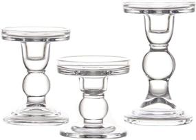 img 4 attached to 🕯️ Set of 3 Clear Glass Candle Holders - Elegant Pillar Taper & Tealight Candlesticks Perfect for Dinner Table, Wedding Party and Home Decor