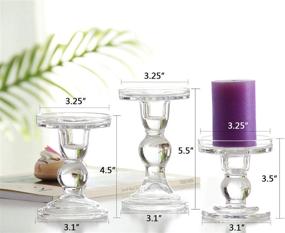 img 3 attached to 🕯️ Set of 3 Clear Glass Candle Holders - Elegant Pillar Taper & Tealight Candlesticks Perfect for Dinner Table, Wedding Party and Home Decor
