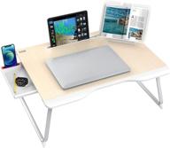 🛏️ saiji xx-large foldable bed tray table for breakfast, writing, work, gaming, drawing – laptop desk with storage drawer, handrest bookstand, tablet & phone stand (teak) logo