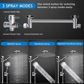 img 3 attached to High Pressure Rain Shower Head Combo - 10 Inch Head with Adjustable 11 Inch Extension 🚿 Arm, 5 Settings Handheld Shower Head Combo - Powerful Spray against Low Pressure Water, Long Hose Included