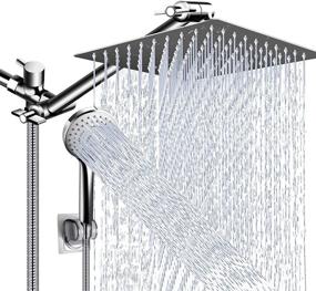 img 4 attached to High Pressure Rain Shower Head Combo - 10 Inch Head with Adjustable 11 Inch Extension 🚿 Arm, 5 Settings Handheld Shower Head Combo - Powerful Spray against Low Pressure Water, Long Hose Included