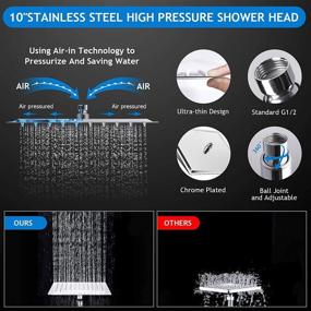 img 1 attached to High Pressure Rain Shower Head Combo - 10 Inch Head with Adjustable 11 Inch Extension 🚿 Arm, 5 Settings Handheld Shower Head Combo - Powerful Spray against Low Pressure Water, Long Hose Included
