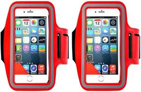 img 4 attached to 📱 Water Resistant Cell Phone Armband, iBarbe 5.7 Inch Case for iPhone 8, 7, 6, 6S Plus, Galaxy Note 8/S7 Edge/S8/S8+ - Adjustable Reflective Workout Band, Key Holder - Red [2Pack]