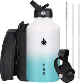 img 4 attached to 🥤 SENDESTAR 32oz-64oz Insulated Water Bottle with Straw Lid & Sport Lid - Stainless Steel Vacuum Wide Mouth Sports Water Bottles | Double Wall Sweat-Proof, BPA Free | 48Hrs Cold & 24Hrs Hot