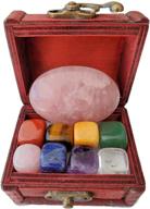 🎁 treasure chest: chakra self love healing crystal collection – 9 pcs including 1 large rose quartz palm stone and 8 chakra tumbled stones. guide with self-love affirmations for sacred gift, self worth, and spiritual growth. logo