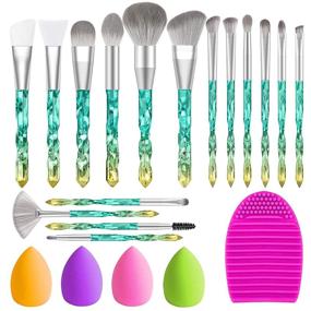 img 4 attached to 🖌️ TEATTY 16 Pcs Crystal Handle Makeup Brush Set: Silicone Mask Brush, Blender Sponges, Cleaner - Premium Synthetic Brushes for Foundation, Powder, Concealers, Eye Shadows