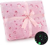 🎁 exqline glow in the dark throw blanket - kids girls birthday gift, soft plush fleece flannel star blanket (50x60 inches), all season pink logo