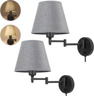 🔌 haitral swing arm wall lamps with grey shade - dimmable plug-in or hardwired sconces for bedroom, living room, office, farmhouse логотип