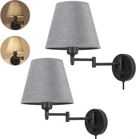 img 4 attached to 🔌 HAITRAL Swing Arm Wall Lamps with Grey Shade - Dimmable Plug-in or Hardwired Sconces for Bedroom, Living Room, Office, Farmhouse