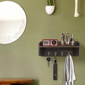 img 3 attached to Rustic Wall Mounted Key Holder with 4 Hooks & Floating Shelf - Stylish Storage & Décor for Entryway, Living Room, Office