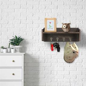 img 2 attached to Rustic Wall Mounted Key Holder with 4 Hooks & Floating Shelf - Stylish Storage & Décor for Entryway, Living Room, Office