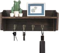 rustic wall mounted key holder with 4 hooks & floating shelf - stylish storage & décor for entryway, living room, office логотип