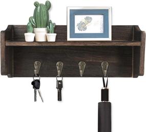 img 4 attached to Rustic Wall Mounted Key Holder with 4 Hooks & Floating Shelf - Stylish Storage & Décor for Entryway, Living Room, Office