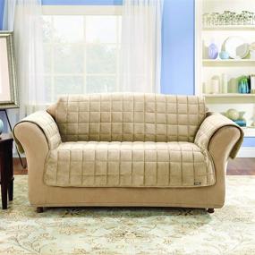 img 2 attached to 🛋️ Одеяло из велюра из полиэстера на мебель для дивана - Sure Fit Deluxe Microban, стеганое, машинная стирка, однотонное, цвет слоновой кости