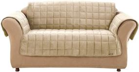 img 3 attached to 🛋️ Quilted Velvet Polyester Sofa Furniture Cover - Sure Fit Deluxe Microban, Machine Washable, One Piece, Ivory Color