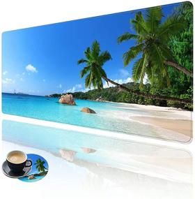 img 4 attached to 🖱️ Extended XXL Gaming Mouse Pad, Blue Sky Beach Design (31.5x11.8 Inch) with Stitched Edges, Non-Slip Base, Multifunctional Desk Mat and Keyboard Pad