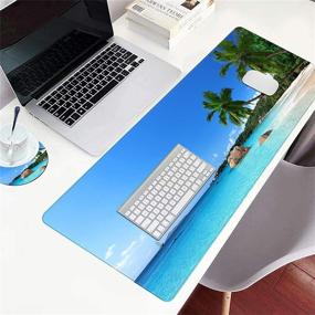 img 2 attached to 🖱️ Extended XXL Gaming Mouse Pad, Blue Sky Beach Design (31.5x11.8 Inch) with Stitched Edges, Non-Slip Base, Multifunctional Desk Mat and Keyboard Pad