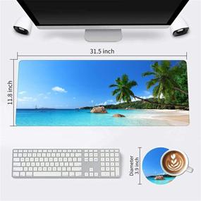 img 3 attached to 🖱️ Extended XXL Gaming Mouse Pad, Blue Sky Beach Design (31.5x11.8 Inch) with Stitched Edges, Non-Slip Base, Multifunctional Desk Mat and Keyboard Pad