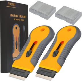 img 4 attached to 🔪 2-Piece Razor Blade Scraper Tool Set for Glass, Ceramic, and Metal - Remove Stickers, Glue, Paint, Adhesive, Decals with 50 Carbon Steel Blades