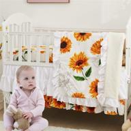 🌻 brandream girls floral nursery bedding: sunflower baby blanket 3-piece set with farmhouse fitted sheet & ruffle skirt logo