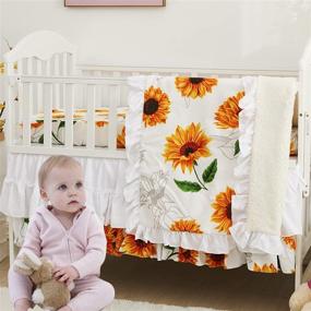 img 4 attached to 🌻 Brandream Girls Floral Nursery Bedding: Sunflower Baby Blanket 3-Piece Set with Farmhouse Fitted Sheet & Ruffle Skirt
