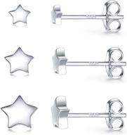 set of 3 pairs tiny geometric star stud earrings, 925 sterling silver hypoallergenic cartilage tragus ear jewellery for women, men, and girls - sizes 3/4/5mm logo