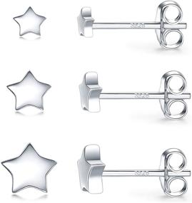 img 4 attached to Set of 3 Pairs Tiny Geometric Star Stud Earrings, 925 Sterling Silver Hypoallergenic Cartilage Tragus Ear Jewellery for Women, Men, and Girls - Sizes 3/4/5mm