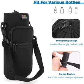 img 1 attached to 🧃 Nuovoware Water Bottle Carrier Bag with Adjustable Shoulder Hand Strap - Bottle Pouch Holder with 2 Pocket Sling Neoprene Sleeve - Ideal Sports Water Bottle Accessories for Men/Women Hiking Travelling Camping, Black