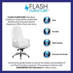 img 1 attached to 💺 Flash Furniture High Back Traditional Tufted White LeatherSoft Multifunction Executive Swivel Ergonomic Office Chair with Arms: Maximum Comfort and Style