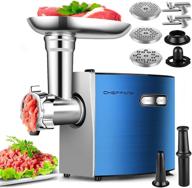 🍖 cheffano 2600w electric meat grinder | stainless steel mincer & sausage maker with etl approval, 3 grinding plates, 2 blades, sausage kubbe kit | blue logo