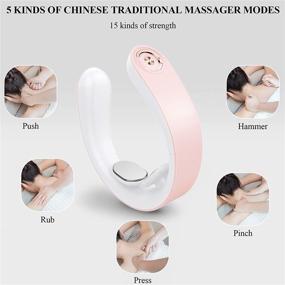 img 3 attached to 🔥 Deep Tissue Neck Massager with Heat - Intelligent Portable Neck Massage Tool Offering 5 Modes, 15 Levels, for Trigger Point Relief - Perfect for Office, Travel, Home, Car (Pink)