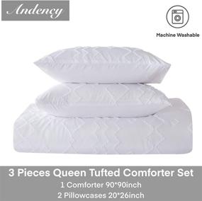 img 3 attached to 🛏️ White Tufted Comforter Queen (90x90 Inch) - 3 Piece Boho Shabby Chic Comforter Set with 1 Tuft Comforter and 2 Pillowcases - Soft Microfiber Down Alternative Bohemian Geometric Bedding Set