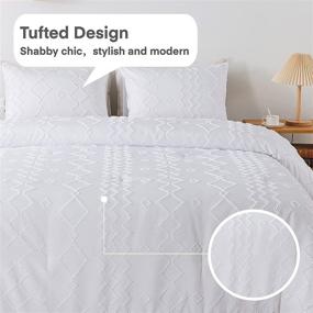 img 2 attached to 🛏️ White Tufted Comforter Queen (90x90 Inch) - 3 Piece Boho Shabby Chic Comforter Set with 1 Tuft Comforter and 2 Pillowcases - Soft Microfiber Down Alternative Bohemian Geometric Bedding Set